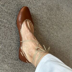 Natural color ballet flats with ankle ties